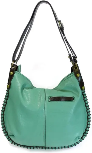Vista 3 de Chala Bolsos de mano, estilo casual, suave, grande hombro o bolso cruzado con llavero, color verde azulado, Búho