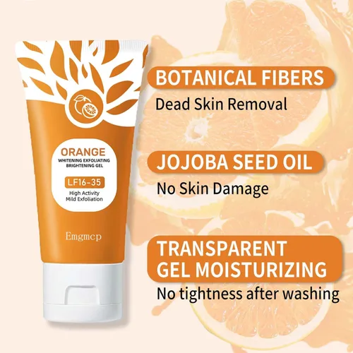 Vista 4 de Gel exfoliante naranja para cara y cuerpo Limpieza profunda de poros para eliminar puntos negros, exfoliante hidratante con enzimas para una piel