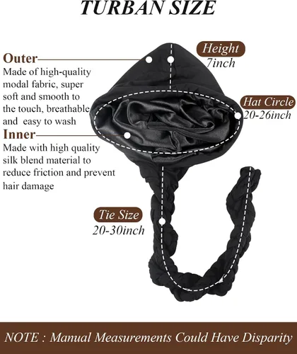 Vista 3 de Ababalaya Turbante sedoso con forro de satén para mujeres y hombres, turbante con forro sedoso Durag para ondas, trenzas, rastas para dormir, gorro