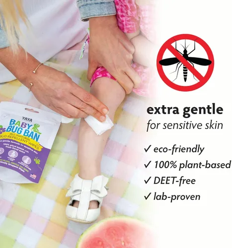 Vista 4 de YAYA ORGANICS Baby Bug BAN - Toallitas repelentes de insectos, totalmente naturales, sin DEET, no tóxicas, para bebés, niños, madres embarazadas