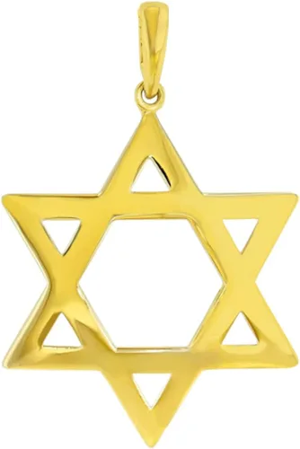 Vista 2 de Collar con colgante de estrella de David de oro amarillo pulido de 14 k