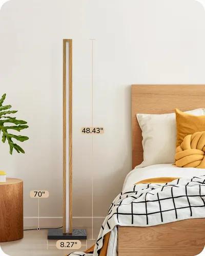 Vista 7 de EDISHINE Lámpara de pie de esquina de madera LED, lámpara de pie moderna regulable con control remoto, lámparas de pie minimalistas para sala