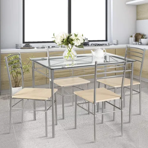 Vista 10 de S AFSTAR Juego de mesa de comedor de 5 piezas, juego de mesa de cocina con mesa de vidrio templado negro y 4 sillas acolchadas de piel sintética