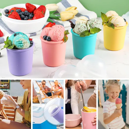 Vista 3 de Webake Recipientes de silicona para helados con tapas, 6 onzas, reutilizables para helado casero, a prueba de fugas, sin BPA, juego de 4