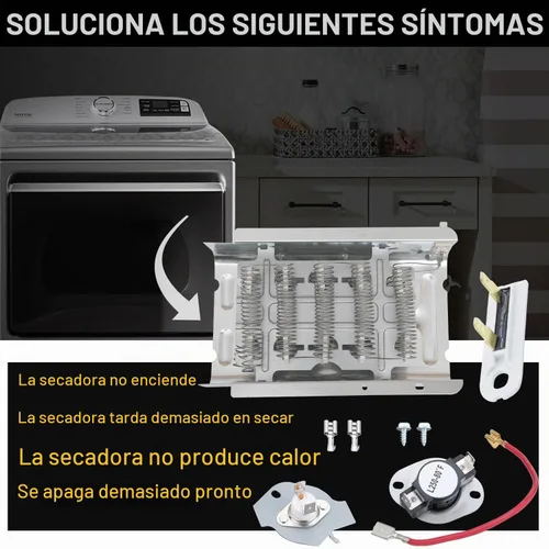 Vista 7 de Elemento calefactor de secadora para Whirlpool WED4815EW1 WED5000DW2 WED6200SW1 WED6600VW0, WED4800BQ1, WED4800XQ0, WED4800XQ1, WED4900XW0