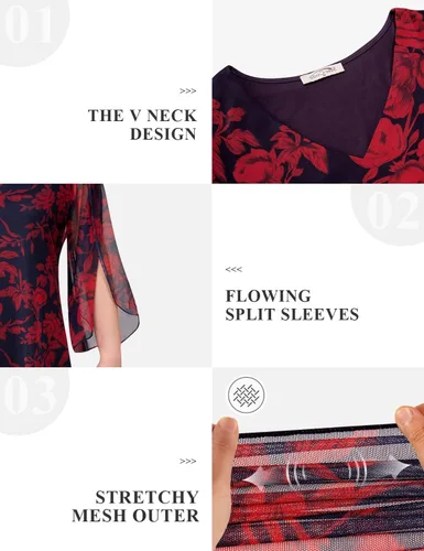 Vista 3 de SeSe Code Vestido de malla elástica con volantes y manga 34 para mujer, vestidos de invitadas de boda