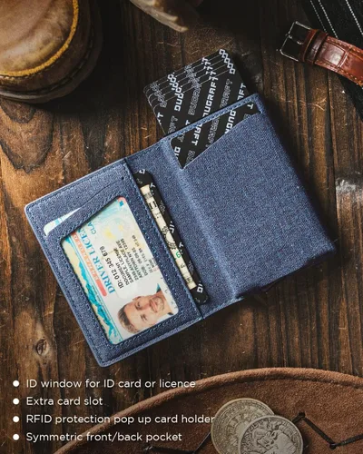 Vista 3 de DUGRAFT Cartera para tarjetas con ventana de identificación, para hombre, bloqueo RFID, minimalista, delgada, plegable, funda para tarjetas