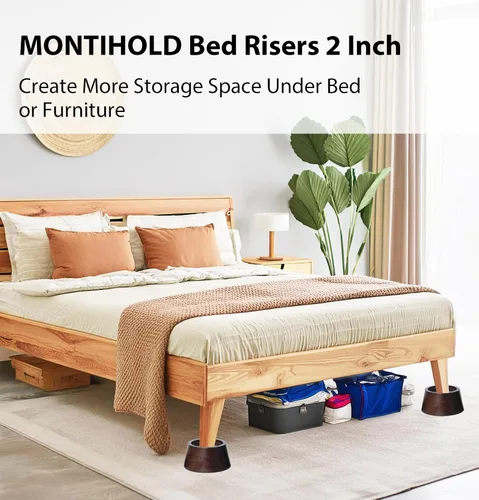 Vista 5 de Elevadores de cama de madera de pino de alta calidad, elevadores resistentes para soporte resistente y decoración mejorada