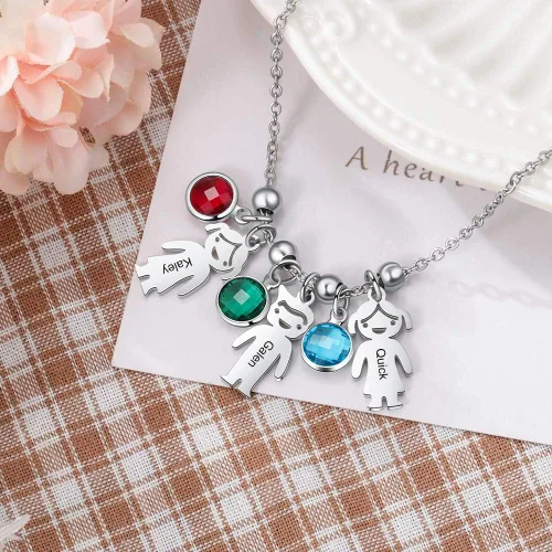 Vista 3 de Gemszoo - Collar personalizado de 1 a 5 niños con colgante para madres para mujer con piedra de nacimiento personalizado para niños y niñas
