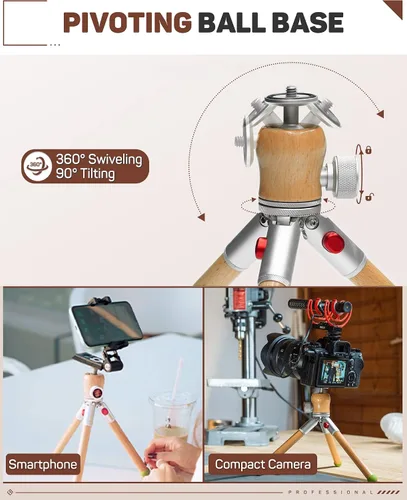Vista 4 de IFOOTAGE Timberpod - Mini trípode, trípode para cámara pequeña con tornillo de 1/4 pulgadas, trípode de mesa profesional para cámara DSLR, teléfono