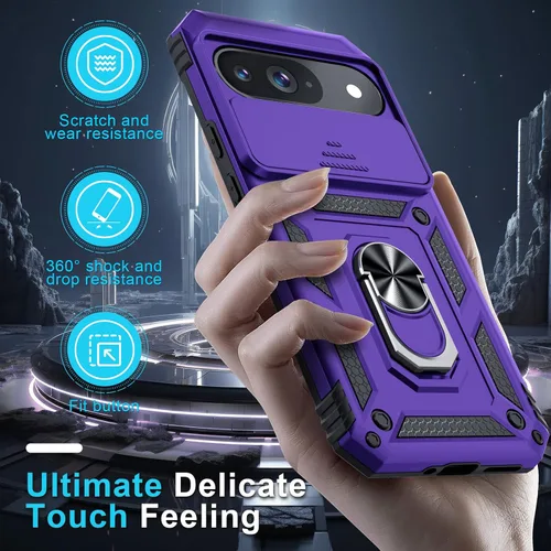 Vista 7 de Funda Janmitta Compatible con Google Pixel 9/9 Pro con cubierta deslizante para lente de cámara incorporada + protector de pantalla + soporte