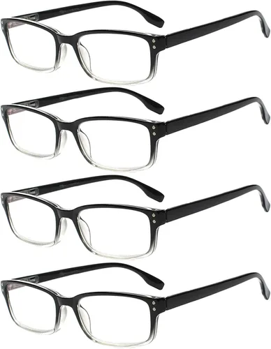Vista 17 de Kerecsen Paquete de 4 Gafas de Lectura para Hombres y Mujeres con Bisagras de Resorte, Anteojos de Lectura Rectangulares Negros Ligeros