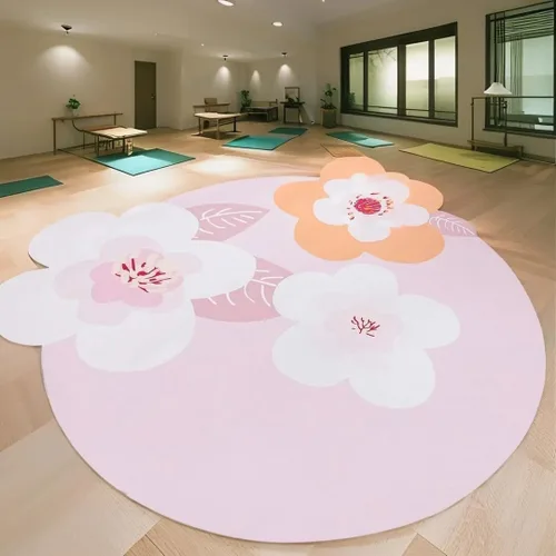 Vista 8 de ABREEZE Esterilla de meditación de flores grandes irregulares antideslizante redonda Pilates Yoga Mat de goma natural con superficie de gamuza
