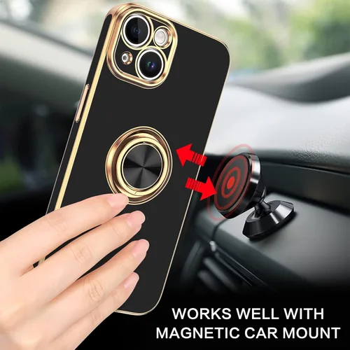 Vista 5 de VENINGO Funda para iPhone 14, funda para iPhone 14, ajuste delgado, suave soporte de anillo de 360° con base, compatible con soporte magnético