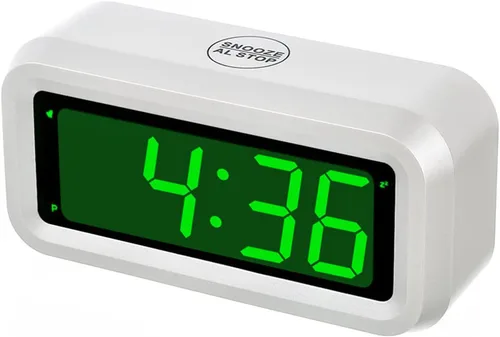 Vista 10 de Reloj despertador digital, funciona con pilas, con pantalla LED para dormitorios, larga duración de batería, brillo ajustable en 3 niveles, 12/24