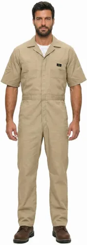 Vista 9 de Natural Uniforms Overol de manga corta con cremallera para hombre, resistente a las manchas y a las arrugas (negro, talla XS)