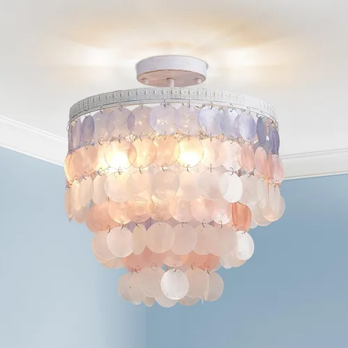 Vista 10 de AGV LIGHTING CL008S Capiz Seashell Lámpara de Techo, Montaje al Ras, D13 x H15, 3 Luces, Marco con Acabado Cromado; Perfecto para Sala de Estar