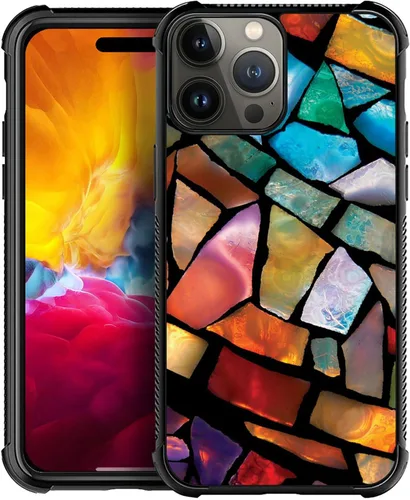 Vista 10 de ZHEGAILIAN Funda compatible con iPhone 15, fundas de caballo de baile de cristal de colores, parte trasera de vidrio templado+funda protectora