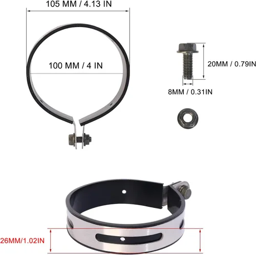 Vista 3 de Minho Clip universal para soporte de escape de motocicleta, abrazadera de escape de hardware en acero aleado, compatible con sistemas de escape