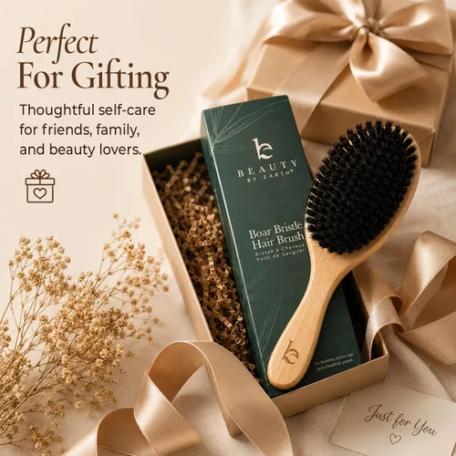 Vista 7 de Cepillo de cerdas de jabalí para mujeres y hombres, cepillo de pelo natural 100% cerdas suaves de jabalí para cabello fino y delgado