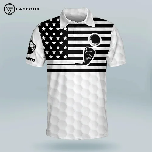 Vista 2 de LASFOUR Camisas de golf divertidas personalizadas para hombres, camisas de golf locas para hombres, camisas de golf con bandera de Estados Unidos