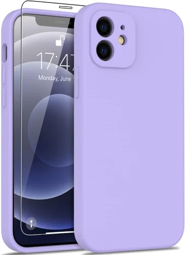 Vista 31 de DEENAKIN Funda de silicona compatible con iPhone 12 con protector de pantalla, mejora la protección de la cámara, funda protectora suave y flexible