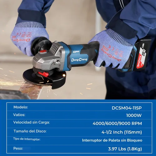 Vista 9 de Dong Cheng Amoladora angular inalámbrica de 20 V 4-1/2 pulgadas, 9000 RPM con interruptor de paleta, herramienta de corte, protección DSC