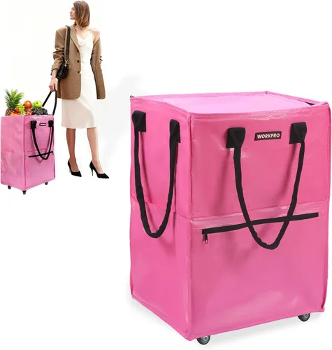 Vista 9 de WORKPRO Bolsa de comestibles mediana con ruedas, bolsa de compras de 18 galones con 4 ruedas