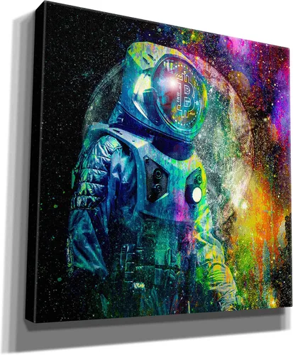 Vista 2 de Epic Graffiti 'BTC Bitcoin Moonlanding', arte de pared en lienzo, 12 x 12 pulgadas
