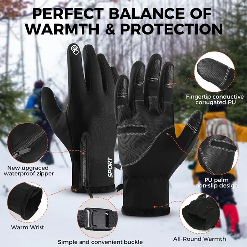 Vista 5 de AURUZA Winter Gloves for Men Womens, Waterproof Cycling Gloves for Men and Womens Cold Weather, Touch Screen Anti-Slip Gloves