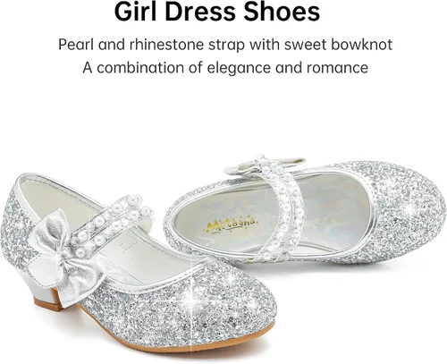 Vista 3 de Zapatos de vestir para niñas pequeñas, zapatos de princesa con flores, tacones bajos, fiesta, boda, para niños pequeños y grandes