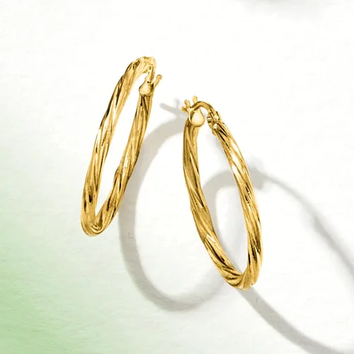 Vista 5 de Ross-Simons - Aretes de aro retorcido de oro amarillo italiano de 14 quilates