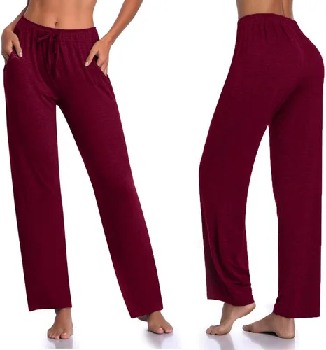 Vista 5 de Pantalones largos de modal, cómodos, con cordón ajustable, sueltos, de pierna recta, para yoga, correr, hacer deporte, con bolsillos