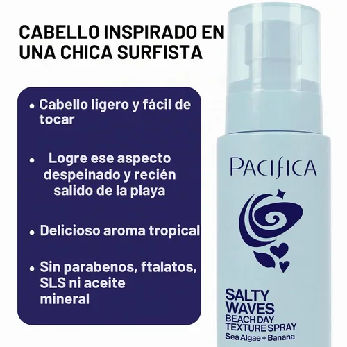 Vista 2 de Pacifica Salty Waves - Spray texturizante de sal marina, aroma a coco de 4 onzas, espray para el cabello Beachy Waves para textura y volumen