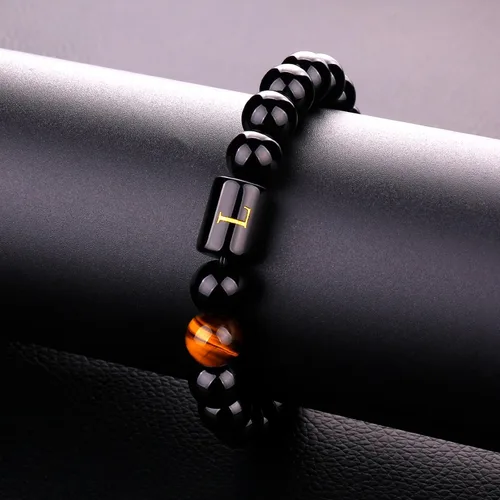 Vista 61 de SUMMER LOVE Regalos para el Día del Padre, pulsera con inicial de piedra de ónix negro de 0.394 pulgadas para hombres, pulsera de cuerda trenzada