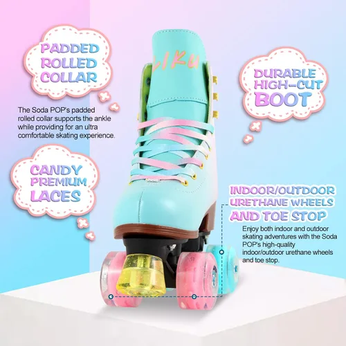 Vista 3 de LIKU Patines de cuatro ruedas para niñas y mujeres con todas las ruedas iluminadas, patines de cordones iluminados para interiores y exteriores