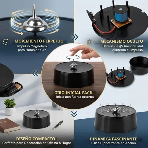 Vista 2 de Base magnética perpetua giratoria superior - Giroscopio electrónico durante horas, decoración de movimiento
