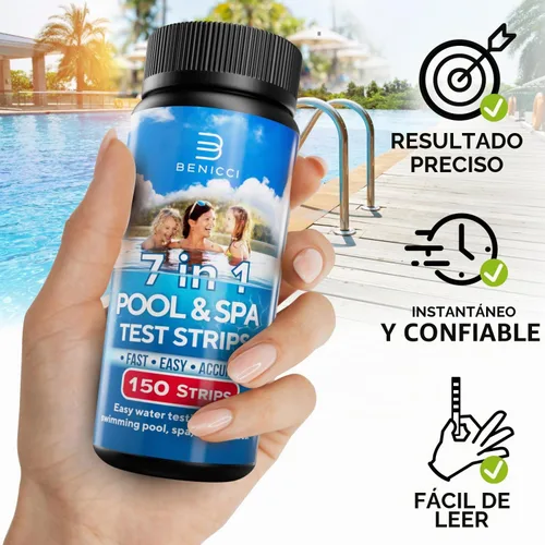 Vista 3 de Tiras de prueba 7 en 1 precisas para piscina, 150 tiras de prueba de spa para bañera de hidromasaje, kit de prueba rápida de agua de piscina, bromo