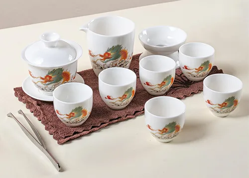 Vista 11 de Juego de té de jade blanco Gaiwan Gongfu chino - 6 tazas estilo japonés en casa
