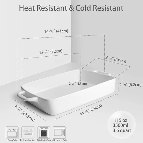 Vista 2 de Bandeja de hornear rectangular, bandeja para horno, bandejas de cerámica resistentes para pastel, lasaña, banquete y uso diario, capacidad alta