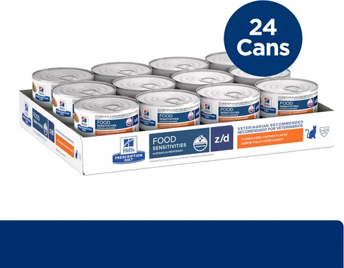 Vista 3 de Hill's Prescription Diet z/d Skin/Food Sensitivities - Alimento húmedo para perros, pollo hidrolizado, latas de 5.5 onzas, paquete de 24