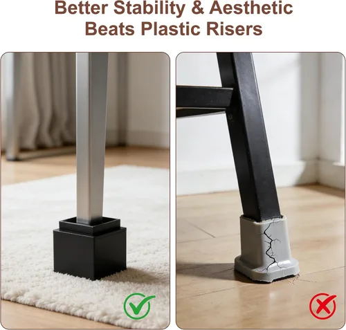 Vista 3 de Elevadores de cama de bambú de 4 pulgadas, 2000 libras, elevadores de patas de muebles resistentes con borde anticaídas, extensores de altura