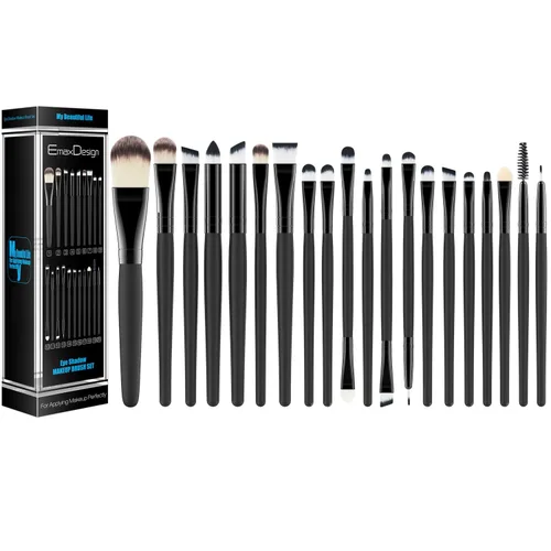 Vista 6 de Juego EmaxDesign de brochas para maquillaje profesional de 20 piezas, para rostro, sombra de ojos, base, rubor, polvos y cremas líquidas