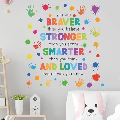 Vista 3 de Calcomanías de pared inspiradoras coloridas para dormitorio de niños, frase motivacional para niños, calcomanías de arte de pared para aula