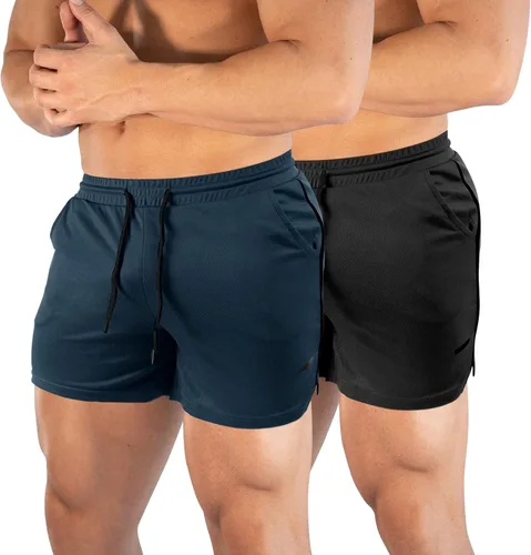 Vista 5 de TEZO Pantalones cortos de entrenamiento para hombre, 5 pulgadas, para gimnasio, atletismo, correr, entrenamiento, de secado rápido, pantalones