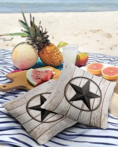 Vista 3 de Fundas de almohada impermeables para exteriores para muebles de patio, diseño de estrellas de granero del oeste de Texas, fundas de almohada