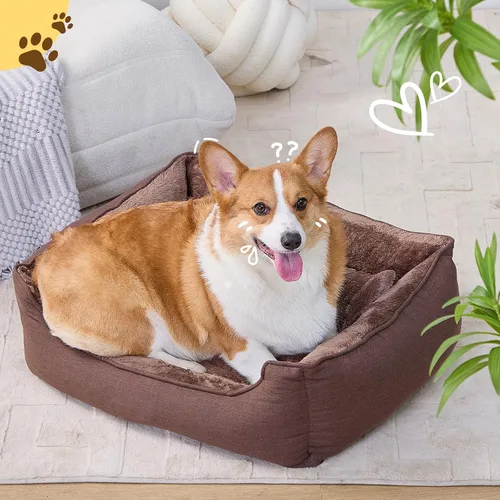 Vista 2 de Makigued Cama rectangular para perro de tamaño mediano con funda extraíble lavable, cama para mascotas con lados de refuerzo, parte inferior