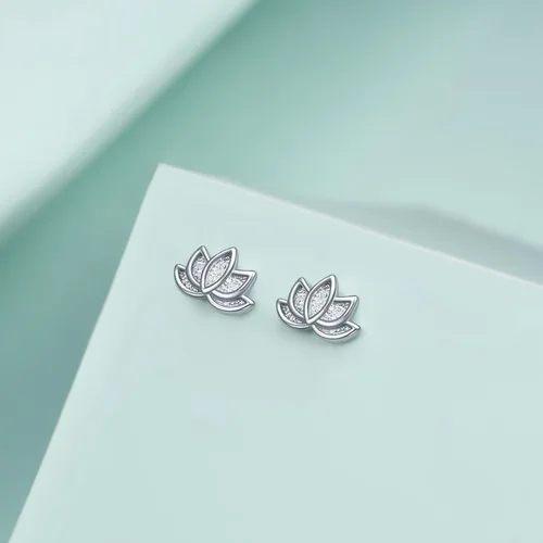 Vista 2 de Aretes de plata de ley 925 con diseño de loto para mujer, hipoalergénicos, minimalistas