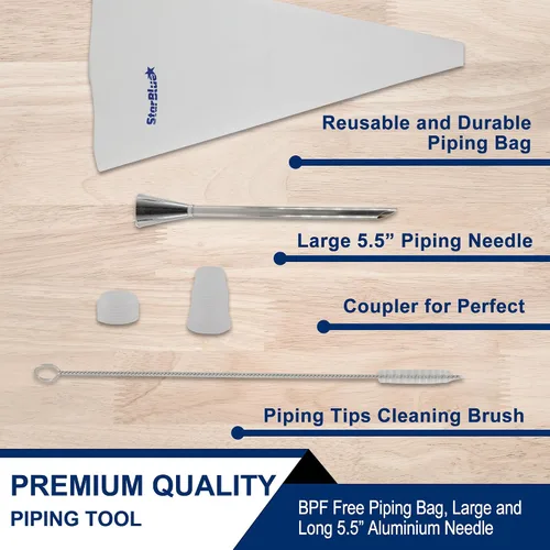 Vista 4 de StarBlue - Relleno de rosquillas Churro – Bolsa de tuberías reutilizable y boquilla con inyector de aguja grande, mejor ajuste con churrera churro