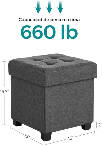 Vista 3 de SONGMICS Otomano de almacenamiento de 15 pulgadas, banco de dormitorio con almacenamiento, taburete con patas, soporta hasta 660 libras, gris oscuro